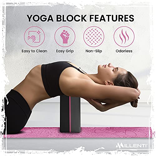 Millenti Gray Black Yoga Block Yoga Brick - Sold as Single EVA Foam Block, Bevelled Edge, Non-Slip, Latex-Free Block with ...