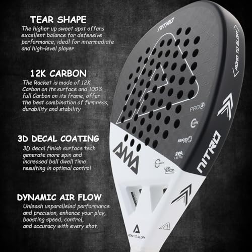 AMA SPORT Padel Racket Carbon Fiber Surface with EVA Memory Flex Foam Core Padel Tennis Racket Lightweight Paddle Tennis R...