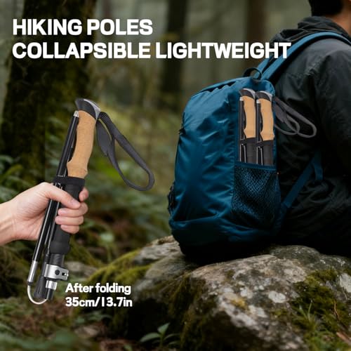 Collapsible Hiking Poles 2-Pack - Adjustable & Ultralight Trekking Poles with 7075 Aluminum Alloy, Metal Flip Locks & EVA ...