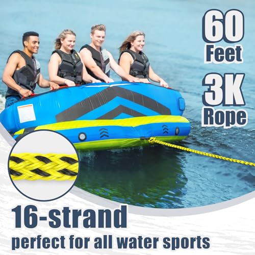 Vortexain Boat Tow Rope 60ft 3-6K, Floating Ropes for Towable Tubes Accessories