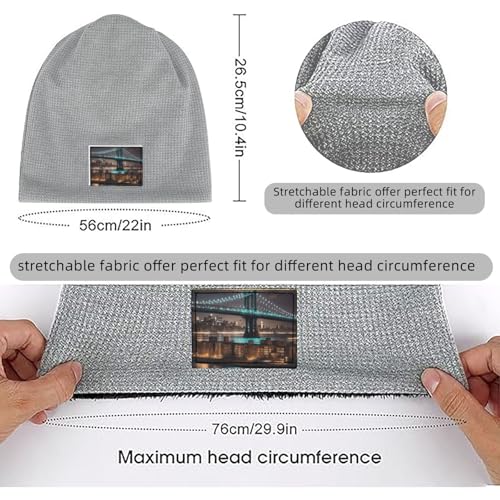 New York Manhattan Bridge Night Print Lightweight Waffle Pullover Hat Men Women Winter Headwear Outdoor Camping Travel