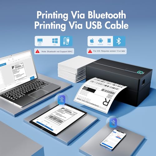 Bluetooth Thermal Shipping Label Printer: 4x6 Wireless Label Maker with Tape for Small Business - Compatible with iPhone, ...