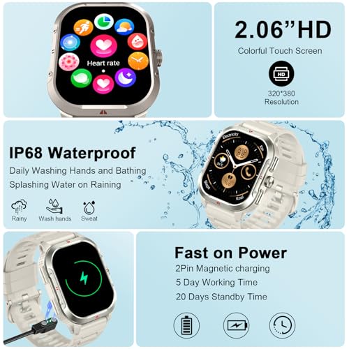 Smart Watch for Men Android/iPhone, 2.06" HD Anti-impact Touchscreen GPS Smartwatch with Heart Rate/SpO2/Sleep/Monitor, An...