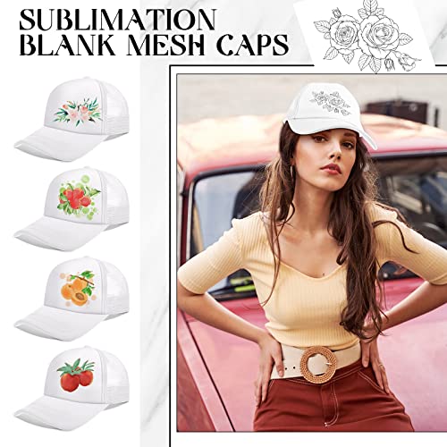 Vabean 24 Pack Sublimation Blank Cap Trucker Mesh Cap Unisex Plain Blank Baseball Hat for DIY Embroidery Sublimation Printing