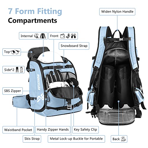 MORXPLOR Ski Boot Bag - 65L Padded, Waterproof Ski Travel Backpack for Gear & Accessories
