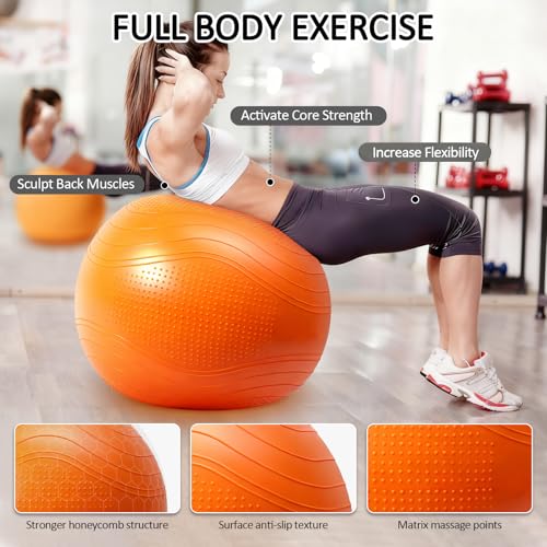 Gruper Yoga Ball, Multiple Sizes Non Slip Exercise Ball for Workout, Birthing, Balance, Stability, Pregnancy, 2200LB Capac...