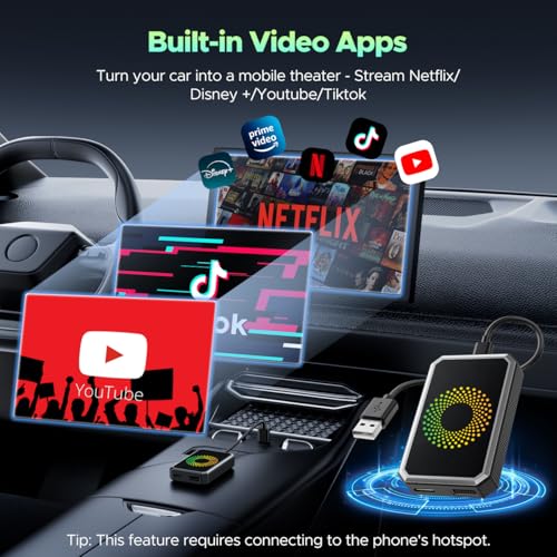 LAMTTO 3-in-1 Magic Video Box for Streaming Netflix/YouTube/TikTok, Wireless Carplay Adapter Dongle with USB Drive for OEM...