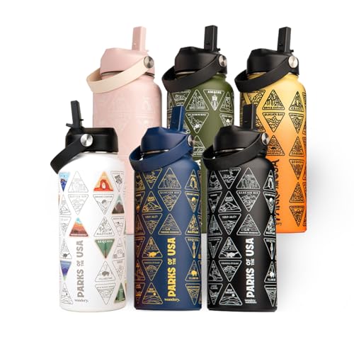 Wondery Parks of the USA® Water Bottle With 63 Waterproof Stickers of Parks (USA), 32 oz Stainless Steel Water Bottle for ...