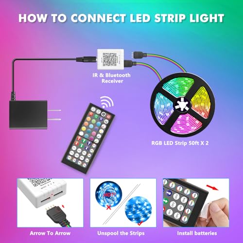 Nexillumi Led Lights for Bedroom 100ft Music Sync Color Changing Led Strip Lights Smart with Remote and App Control Built-...