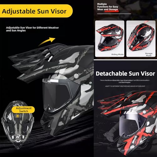 Motocross ATV Dirt Bike Off Road Full Face Motorcycle Helmet Dual Sport Casco DOT Approved Dual Visor Gift 1Black Lens&1 H...