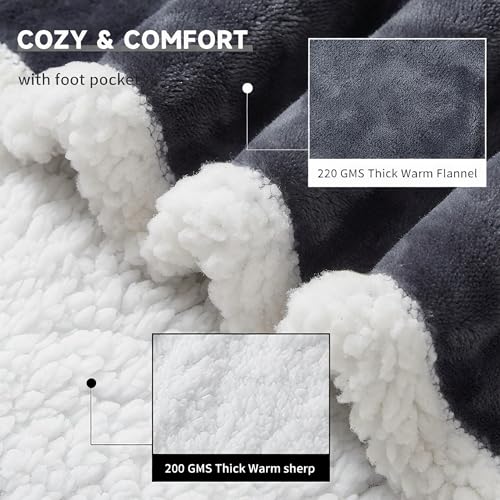 KINGTE Wearable Heated Blanket Portable with Sleeves & Foot Pocket - Electric Snuggle Throw Blanket, 8 Heat Settings, 1-12...