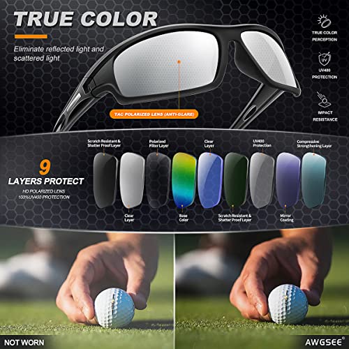 AWGSEE Polarized Sports Sunglasses for Men 100% UV Protection Wrap Around Unbreakable Sun Glasses for Fishing Driving