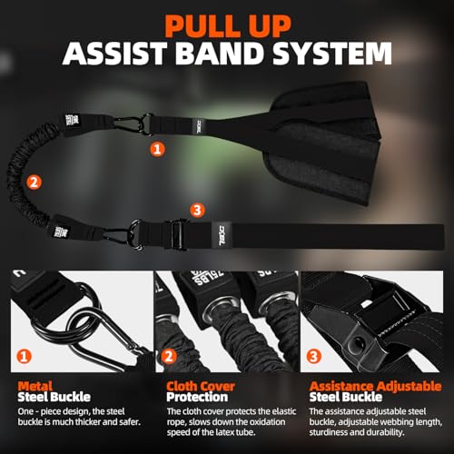 TB3C Pull Up Assistance Bands - Adjustable Heavy Duty Resistance Band for Pull Up Bar with 4 Assist Bands, Dual Footrests,...