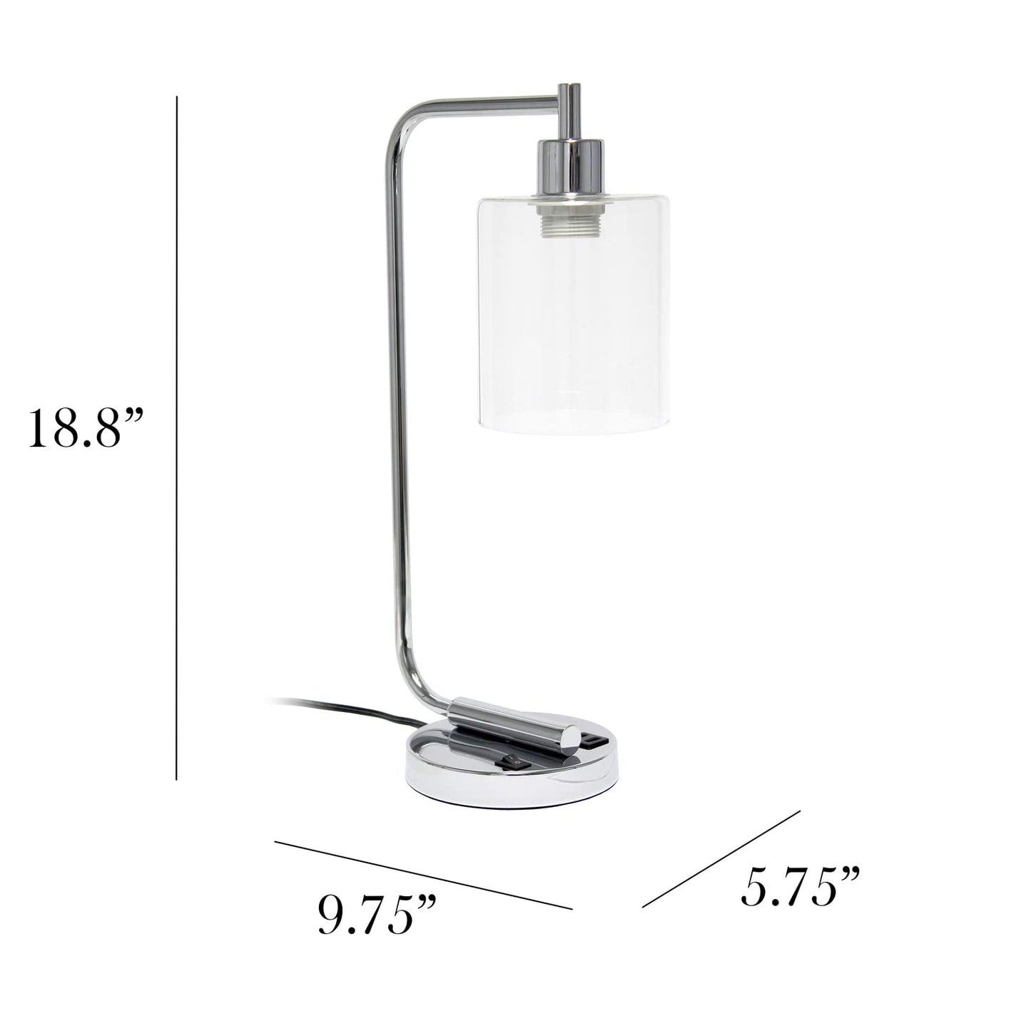 Simple Designs Industrial Iron Lantern Desk Lamp with Dual USB Ports, Chrome, Model LD1066-CHR, USB-No Bulb