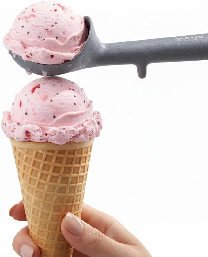 Aluminum Ice Cream Scoop, Ergonomic One-Piece No-Trigger Scooper with Elevated Head, 7 inch, Vintage Matte Silver