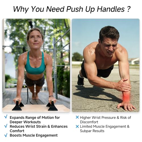 Rocalt Parallettes Push Up Handles - Push Up Board with Ergonomic Wooden Handles & Heavy-Duty Steel, Strength Training Pus...