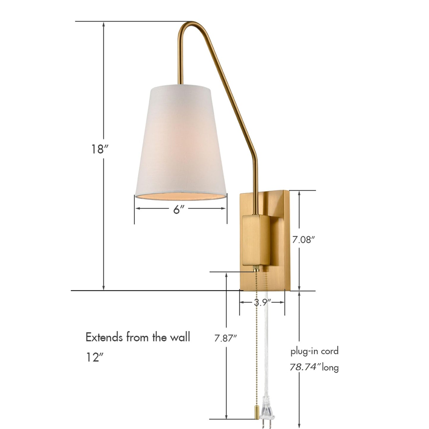 Jeenkae Modern Brass Wall Sconces Set Of Two, Fabric Shade, Pull Chain, Model T3063Bu-J-C-2