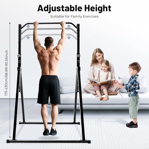 Foldable Power Tower Pull Up Bar, Height Adjustable Dip Station for Home Gym, Multi-Function Fitness Equipment for Strengt...