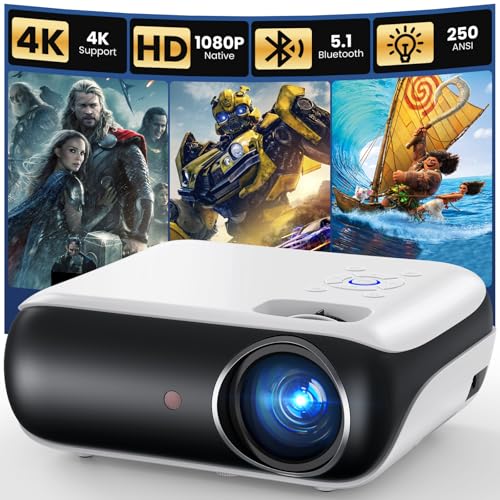 HAPPRUN Native 1080P Bluetooth Mini Projector, Full HD Portable Outdoor Movie Projector with Built-in Speaker, Compatible ...