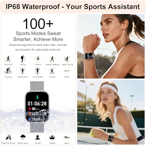 Smart Watches for Women, 1.75" HD Fitness Tracker (Answer/Make Calls), IP68 Waterproof Smartwatch with Heart Rate SpO2 Sle...
