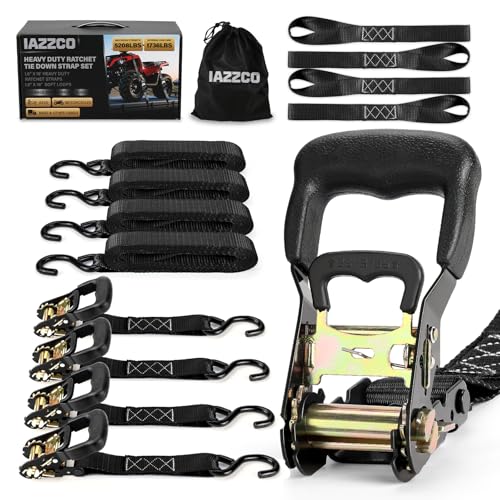 IAZZCO Heavy Duty Ratchet Straps with Hook - 1.6 Inch x 16 FT (5208 LB Break Strength) Tie Down Straps with S Hooks & Soft...