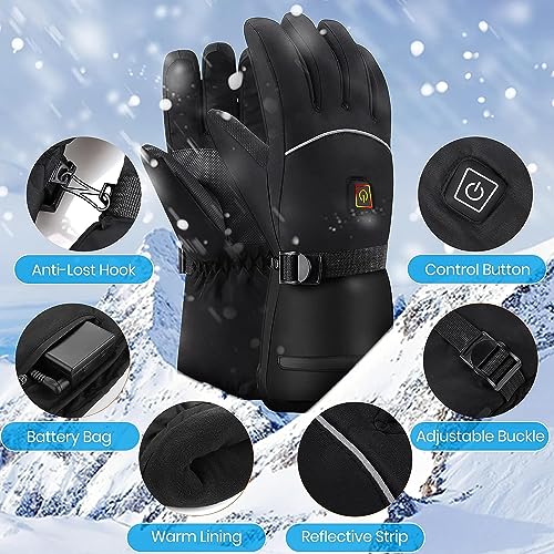 Heated Gloves for Men Women, Electric Winter Gloves Waterproof Heating Gloves Warm Thermal Touchscreen Cold Weather Hand W...