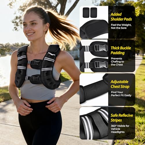PACEARTH Weighted Vest,6lb/8lb/10lb/12lb/16lb/20lb/25lb/30lb Weight Vest with Reflective Stripe, Body Weight Vests for Wom...