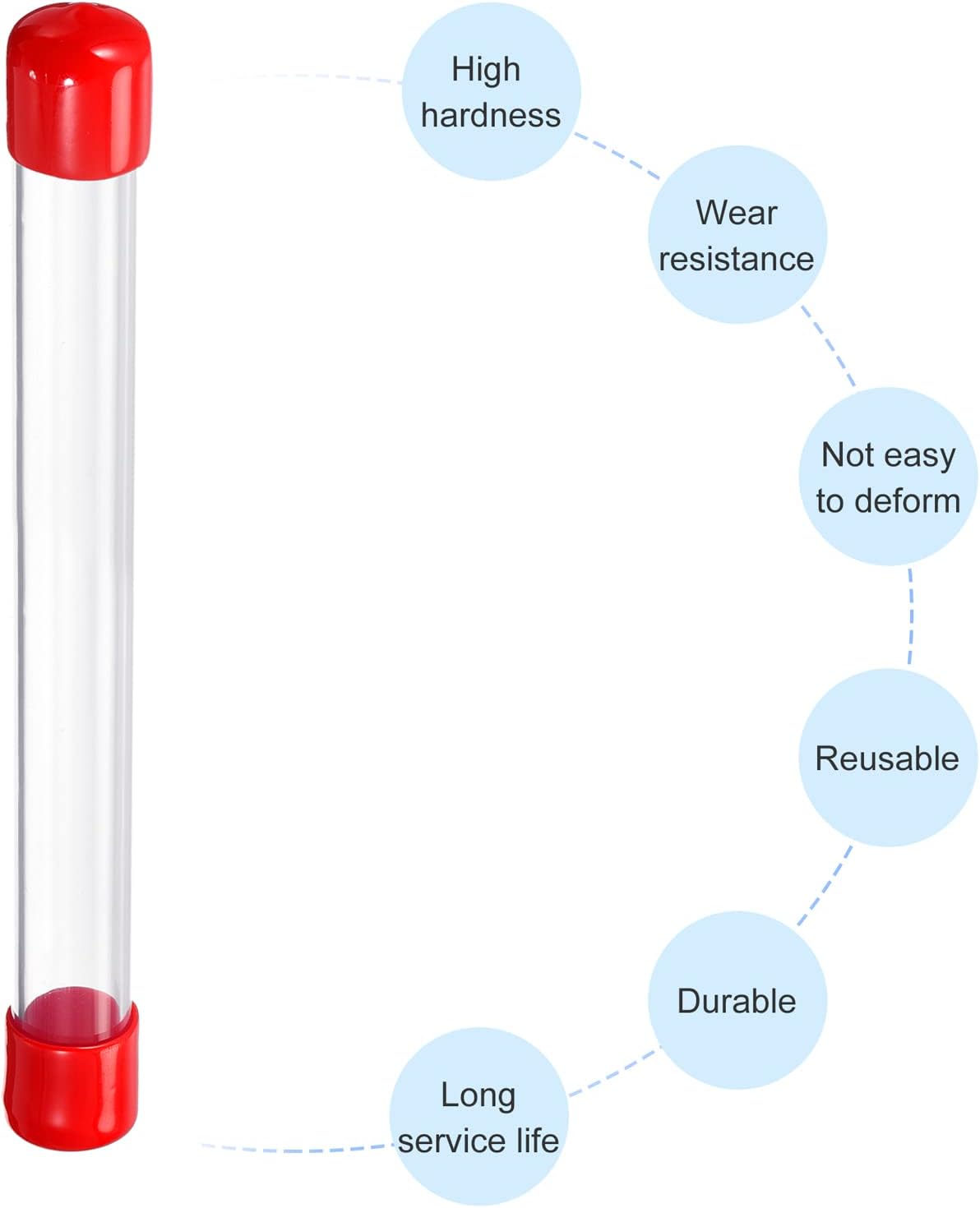 PATIKIL Clear Rigid Tube Round Plastic Tubing with Red Rubber Caps Polycarbonate Water Pipe, 305mm/ 12 Inch Length, 16mmx20mm/0.63"x0.8", 2 Set