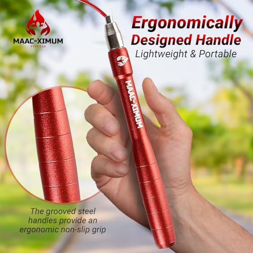 MAAC-XIMUM High Speed Rope - Professional Self-Locking & Adjustable, Adult Speed Jump Rope, 2 x PU coated Steel Ropes & Tr...