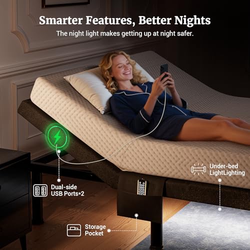 Tami Tami T600 Adjustable Bed Frame Queen Size with Remote & Massage - Electric Beds Bases, Zero Gravity, Dual Side USB, S...
