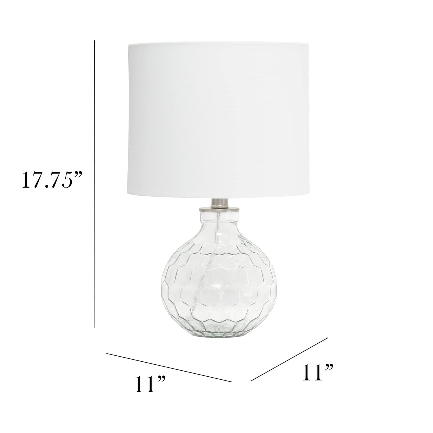 Elegant Designs LT1125-CLR Modern Glass Hexagon Table Lamp, 17.75in Clear Glass with White Fabric Shade