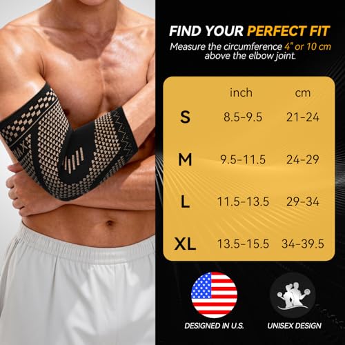 INDEEMAX Copper Elbow Compression Sleeve, 2 Pack Elbow Brace for Tendonitis and Tennis Elbow for Women & Men, Elbow Sleeve...