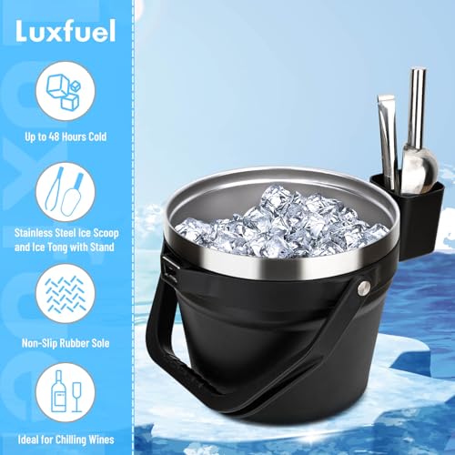 Luxfuel 7L Beverage & Ice Bucket with Lid, Stainless Steel, Includes Scoop & Tongs, Holds 6 Beer Bottles or 3 Wine Bottle...