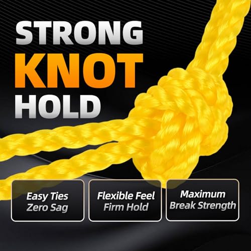 Polypropylene Rope - Bright Yellow, 1/4" x 100ft - All-Purpose Utility Rope for Marine, Outdoor, and DIY