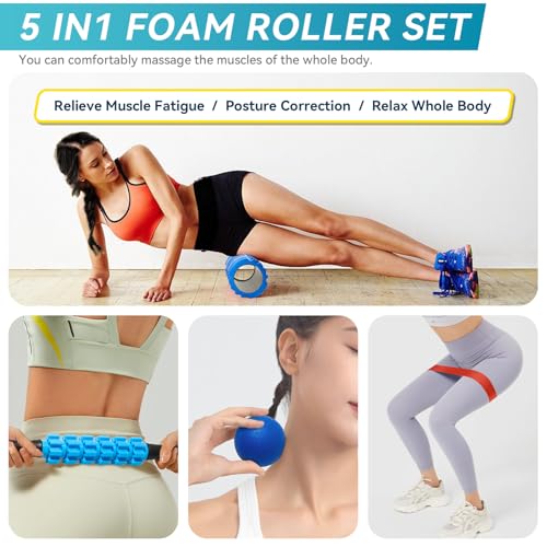 Krightlink 5 in 1 Foam Roller Set for Deep Tissue Muscle Massage, High Density Trigger Point Fitness Patented Exercise Foa...