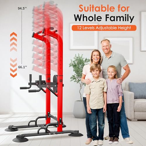 SogesPower Pull Up Bar Station Power Tower,12-Level Adjustable Multi-Function Pull Up Dip Station for Home Gym, Pull Up Ba...