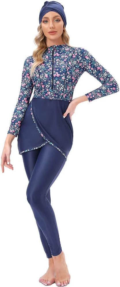 Women Burkini Swimsuits Modest Muslim Swimwear Islamic Long Sleeve Full Cover Hijab Top Swim Pants Bathing Suit