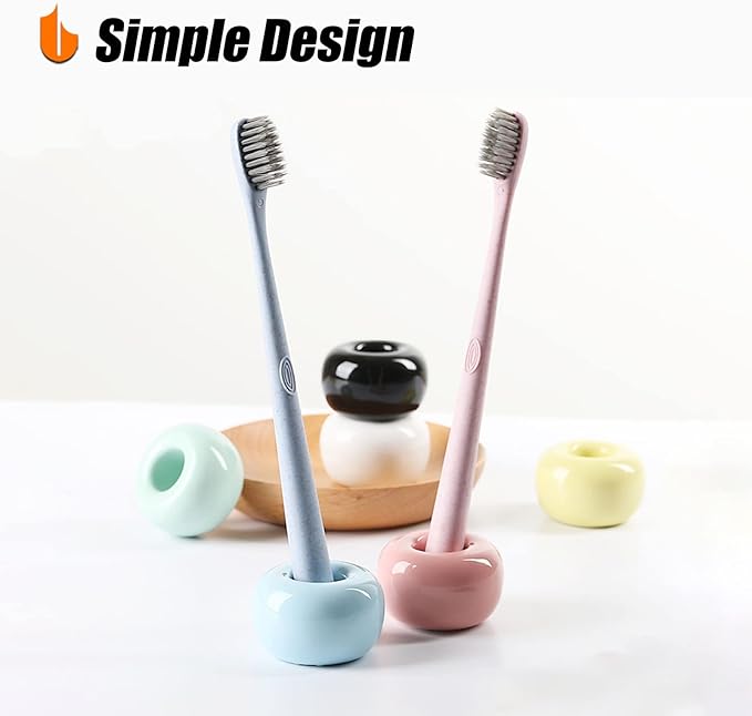 Urbanstrive Sleek Mini Ceramics Toothbrush Holder Stand for Bathroom Vanity Countertops (Gray 2-Pack)
