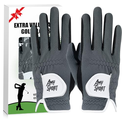 Amy Sport Golf Gloves Men Pair Left and Right Both Hand Rain Grip Lh Rh Weathersof No Sweat All Weather Grips Soft Comfort...