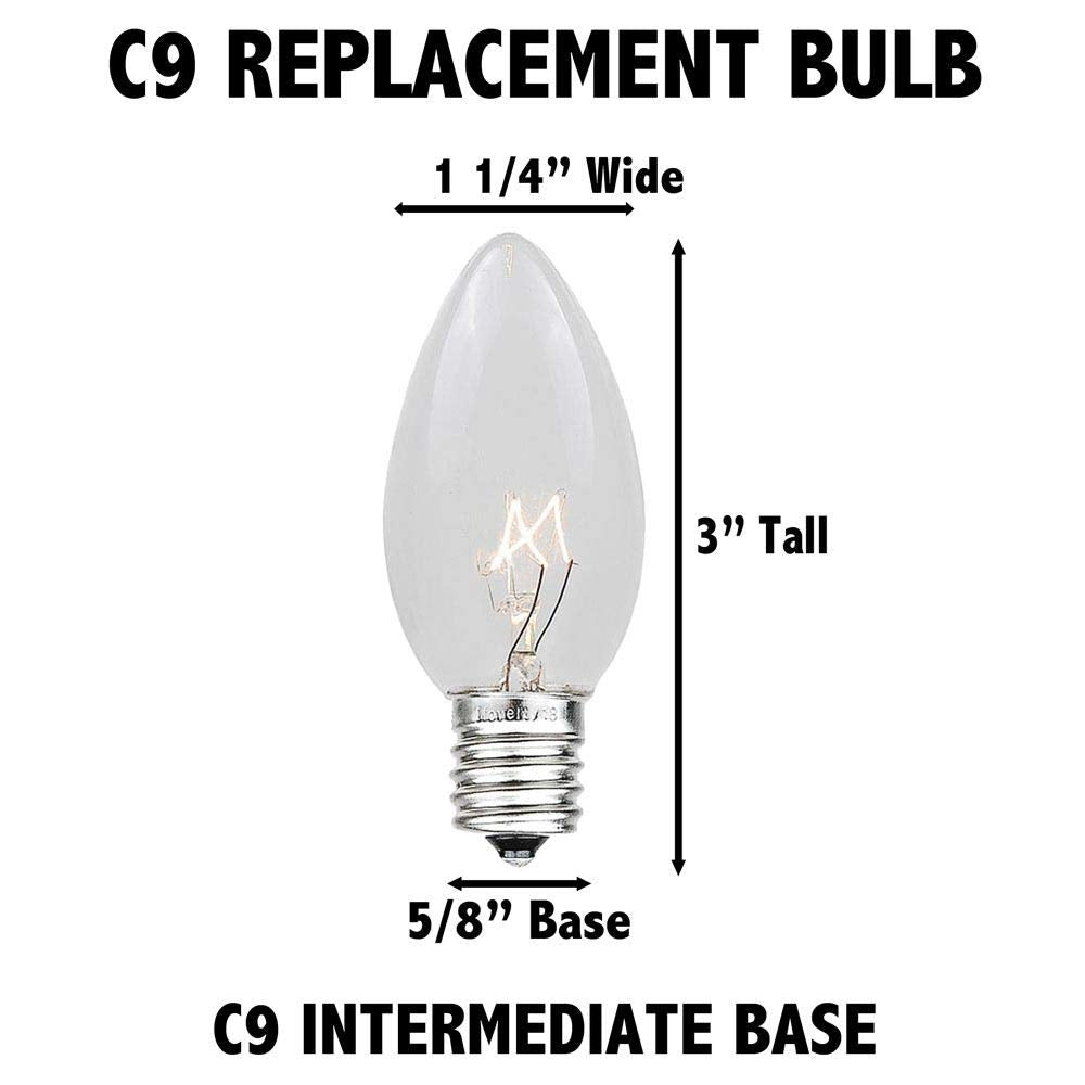 Novelty Lights C9 Outdoor Christmas Replacement Bulbs, 5 Pack, Multi, E17/C9 Intermediate Base, Glass, 7 Watt