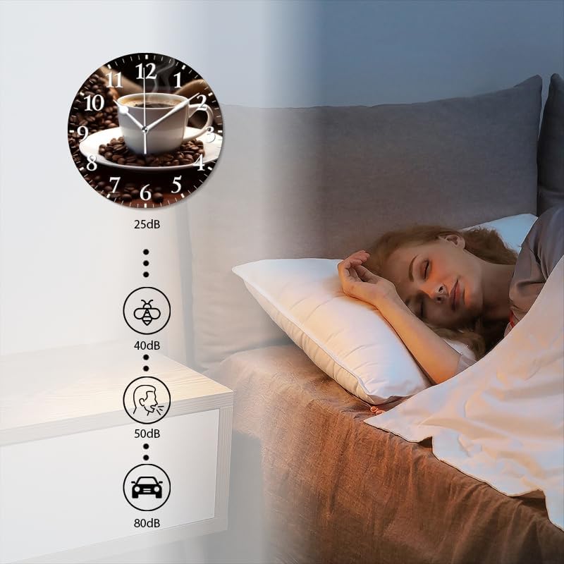 Coffee Wall Clock Non-Ticking Silent Clocks Battery Operated Analog Decor Clock for Home-Cup of Steaming Coffee Surrounded by Scattered Coffee Beans(16inch)