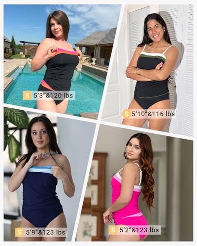 Daci Bandeau Tankini Swimsuits for Women - Two Piece Ruched Tummy Control Bathing Suit Strapless Swimwear with Bottom