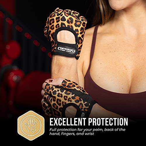 Contraband Pink Label 5297 Womens Design Series Leopard Print Lifting & Rowing Gloves (Pair) - Lightweight Vegan Medium Pa...