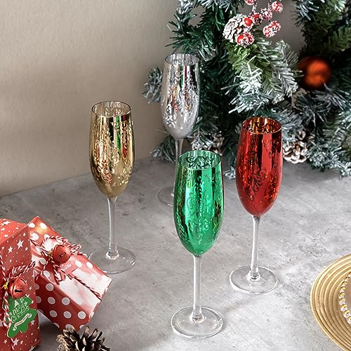 MyGift Modern Stemmed Rose Gold Champagne Flute Set of 6, Bridesmaid and Wedding Toasting Glasses, Prosecco Wine Glass, Mi...