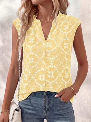 BTFBM Womens Summer Tops Dressy Casual 2026 Floral Eyelet Sleeveless Button Down Shirts Boho Beach Vacation Outfits