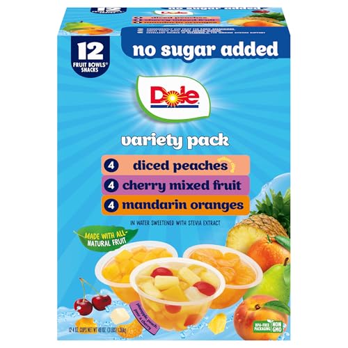 Dole Diced Peaches, Mandarin Oranges, and Cherry Mixed Fruit with No Sugar Added Variety Pack - Dole Fruit Bowls Snacks - ...