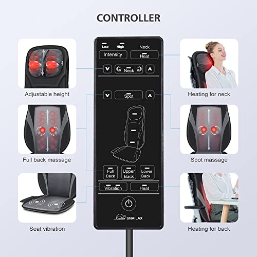 Snailax Shiatsu Back Massager with Heat -Deep Kneading Massage Chair Pad with Adjustable Intensity, Shiatsu Chair Massager...