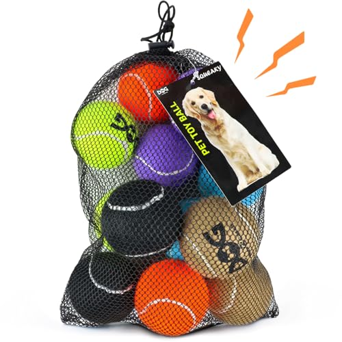 INSUM Squeaky Tennis Balls for Dogs - 12 Pack 2.5'' Durable Non-Toxic Outdoor Dog Toys Balls with Mesh Bag, SGS Certified,...