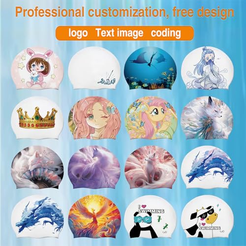 Shuiqiuqian Personalized Silicone Swimming Cap Solid Color Customized Logo Printing Pattern Adult Children Men's and Wome...