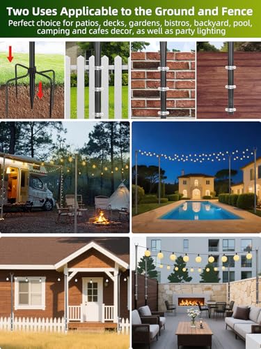 LRYXEG String Light Poles for Outside 4 Pack, 10ft Metal Outdoor String Light Poles for Deck - Ideal for Patio, Garden, Ya...